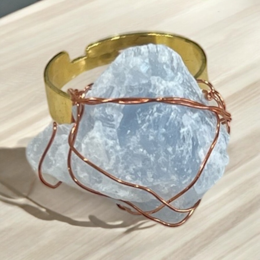 Blue Calcite Hand Wrapped Copper Wire Ring